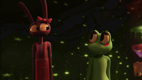 Cartoon Frog and Rabbit Standing Together