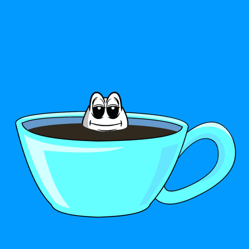 Cartoon Frog in Cup of Coffee Good Morning
