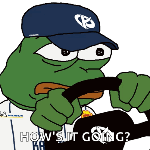 Cartoon Frog In Michelin Hat Holding Baseball Bat GIF