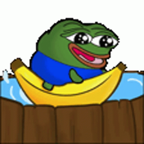 Cartoon Frog Sitting On Banana In Wooden Tub GIF