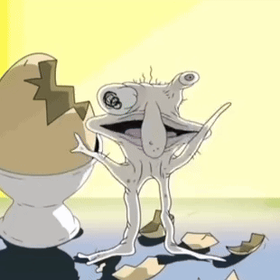 Cartoon Frog Standing Next To Cracked Egg GIF