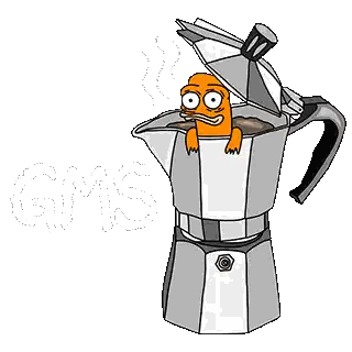 Cartoon Frog Sticking Head Out of Coffee Pot