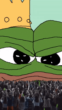 Cartoon Frog With Crowd Behind GIF