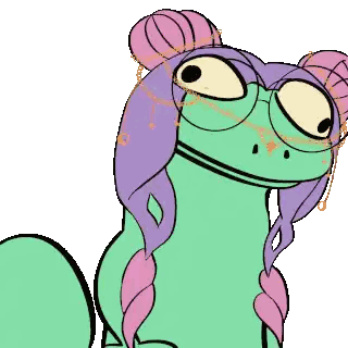 Cartoon Frog with Glasses and Braided Tail