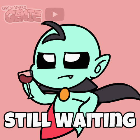 Cartoon Genie Holding Glass Still Waiting