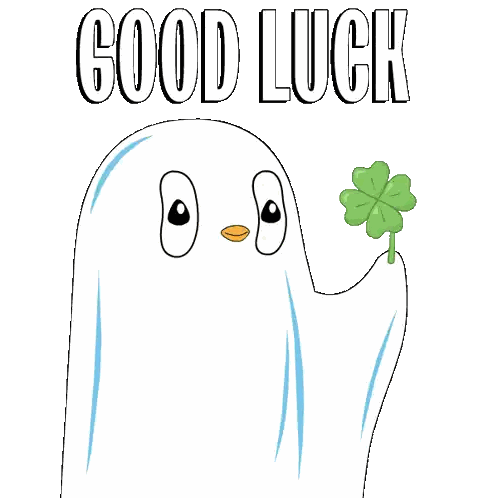 Cartoon Ghost Holding Clover Saying Good Luck