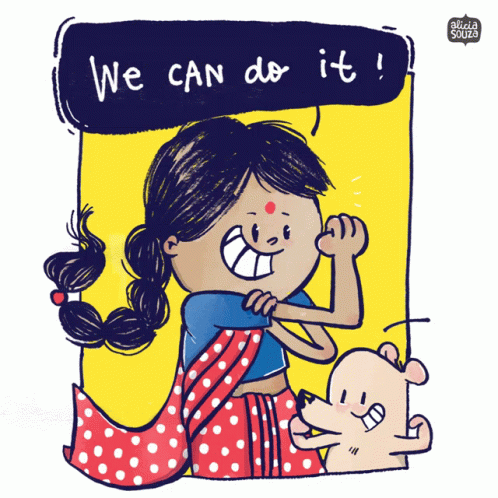 Cartoon Girl And Dog Saying We Can Do It GIF