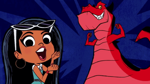 Cartoon Girl and Red Dinosaur