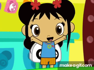 Cartoon Girl Arms Outstretched Yellow Wall