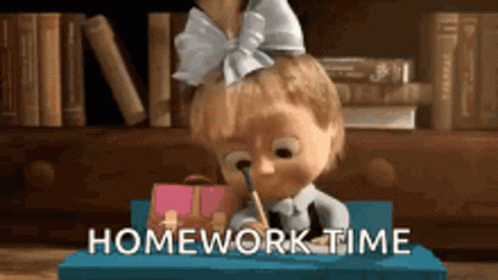 Cartoon Girl at Desk Homework Time