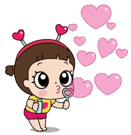 Cartoon Girl Blowing Soap Bubbles