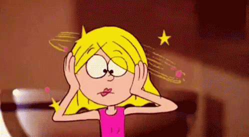 Cartoon Girl Covering Ears With Spinning Star GIF