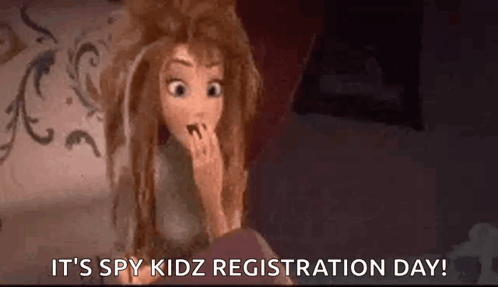 Cartoon Girl Covering Mouth Saying Spy Kidz Registration Day