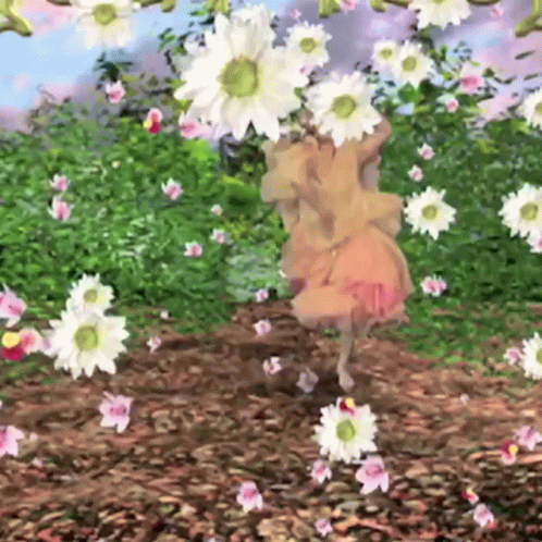 Cartoon Girl Dancing In Flowers GIF