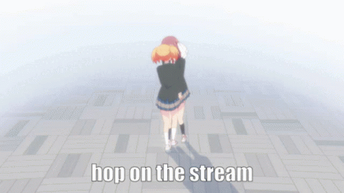 Cartoon Girl Dancing Saying Hop On The Stream