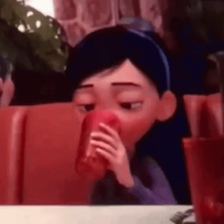 Cartoon Girl Drinking Red Cup at Diner