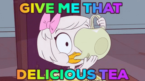 Cartoon Girl Drinking Tea Saying Give Me That Delicious Tea GIF