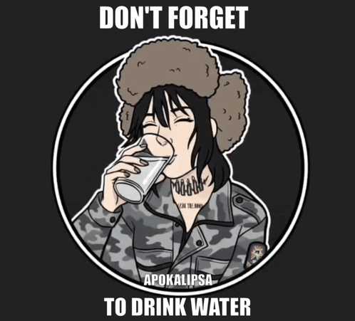 Cartoon Girl Drinking Water Saying Don't Forget Apokalypsa To Drink Water GIF