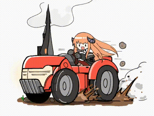 Cartoon Girl Driving Red Tractor