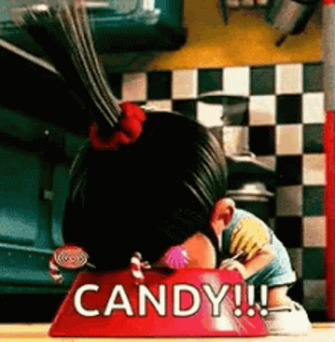 Cartoon Girl Eating Candy From Bowl GIF