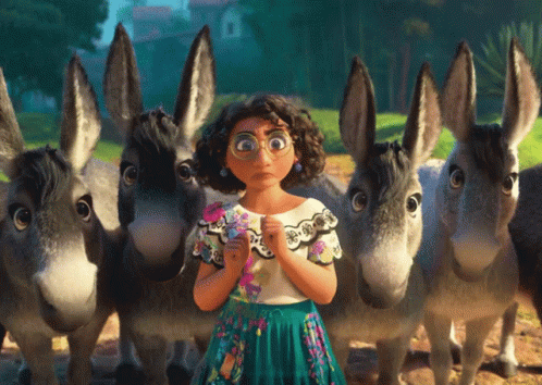 Cartoon Girl Facing Donkeys