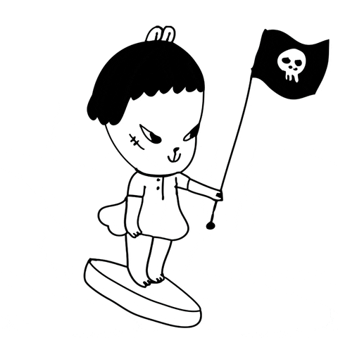 Cartoon Girl Holding A Jolly Roger GIF