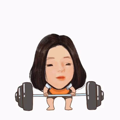 Cartoon Girl Holding Barbell With Mouth Open