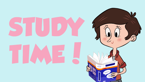 Cartoon Girl Holding Book Study Time Sign