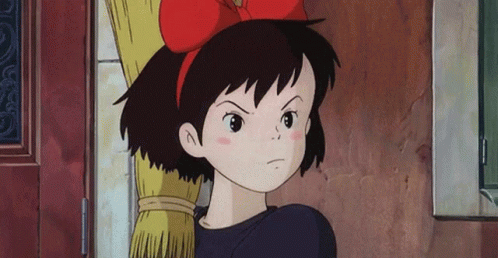 Cartoon Girl Holding Broom Behind Her Back GIF