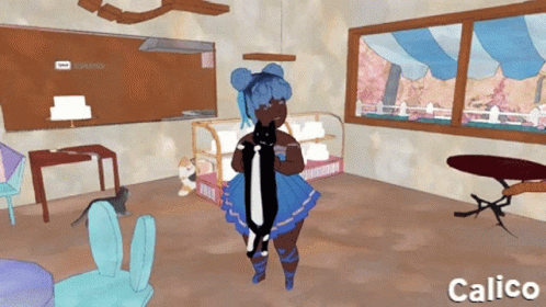 Cartoon Girl Holding Cat With Name Calico Below Her