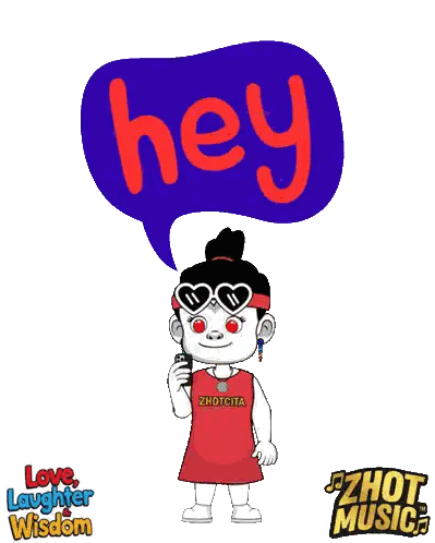 Cartoon Girl Holding Cell Phone Hey