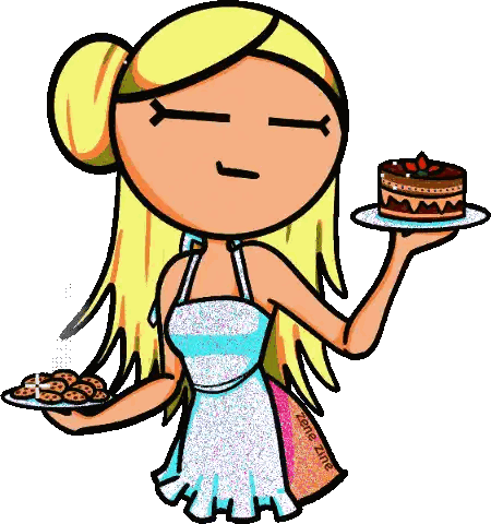Cartoon Girl Holding Cookies and Cake