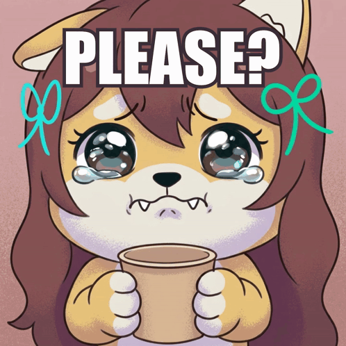 Cartoon Girl Holding Cup Saying Please