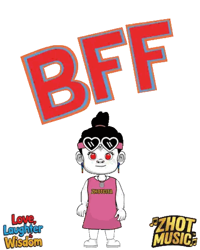 Cartoon Girl Holding Heart BFF