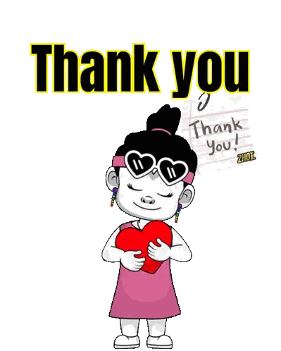Cartoon Girl Holding Heart in Front of Thank You Sign