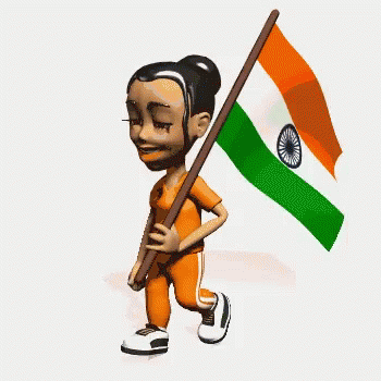 Cartoon Girl Holding Indian Flag GIF