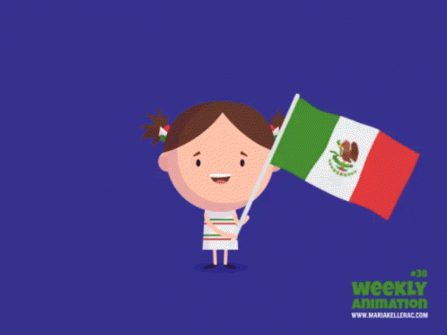 Cartoon Girl Holding Mexican Flag With Website