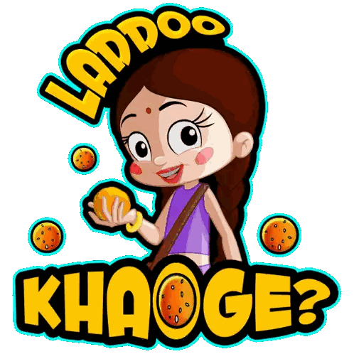 Cartoon Girl Holding Orange Laddoo Khaoga