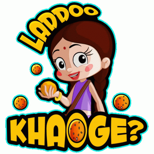 Cartoon Girl Holding Orange Saying Laddoo Khaoga GIF