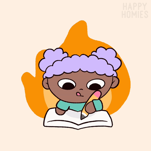 Cartoon Girl Holding Pencil Happy Homies