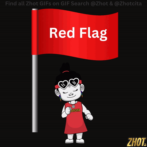 Cartoon Girl Holding Red Flag
