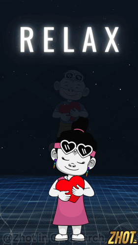Cartoon Girl Holding Red Heart Saying Relax