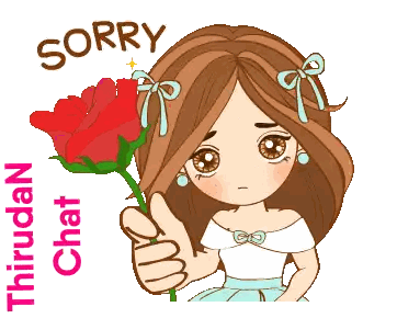 Cartoon Girl Holding Red Rose Sorry