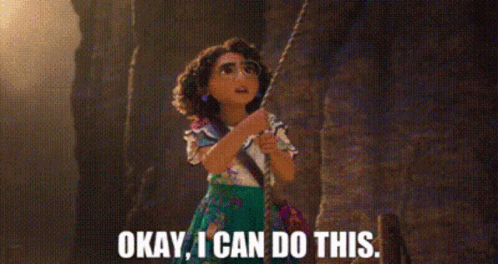 Cartoon Girl Holding Rope Saying Okay I Can Do This