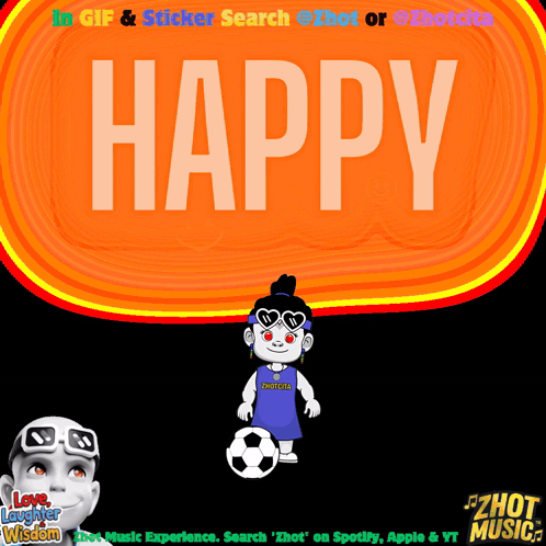 Cartoon Girl Holding Soccer Ball with Happy