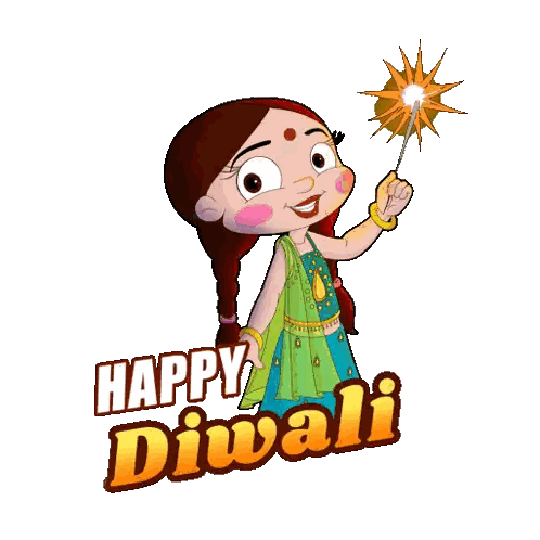 Cartoon Girl Holding Sparkler Happy Diwali