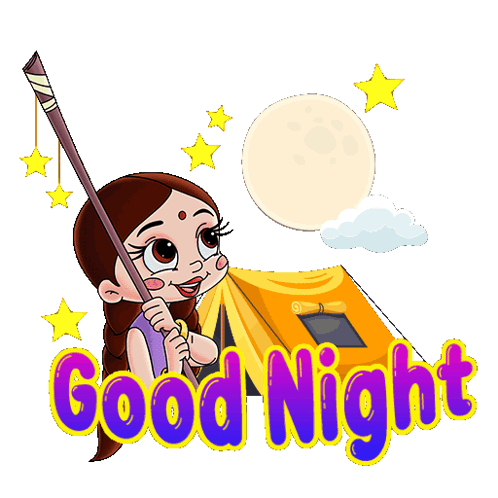 Cartoon Girl Holding Stick In Front Of Tent Good Night GIF