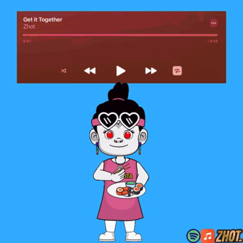 Cartoon Girl Holding Sushi Plate With Get It Together