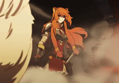 Cartoon Girl Holding Sword In Foggy Area GIF