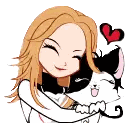 Cartoon Girl Hugging Black and White Cat